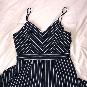navy blue and white striped romper